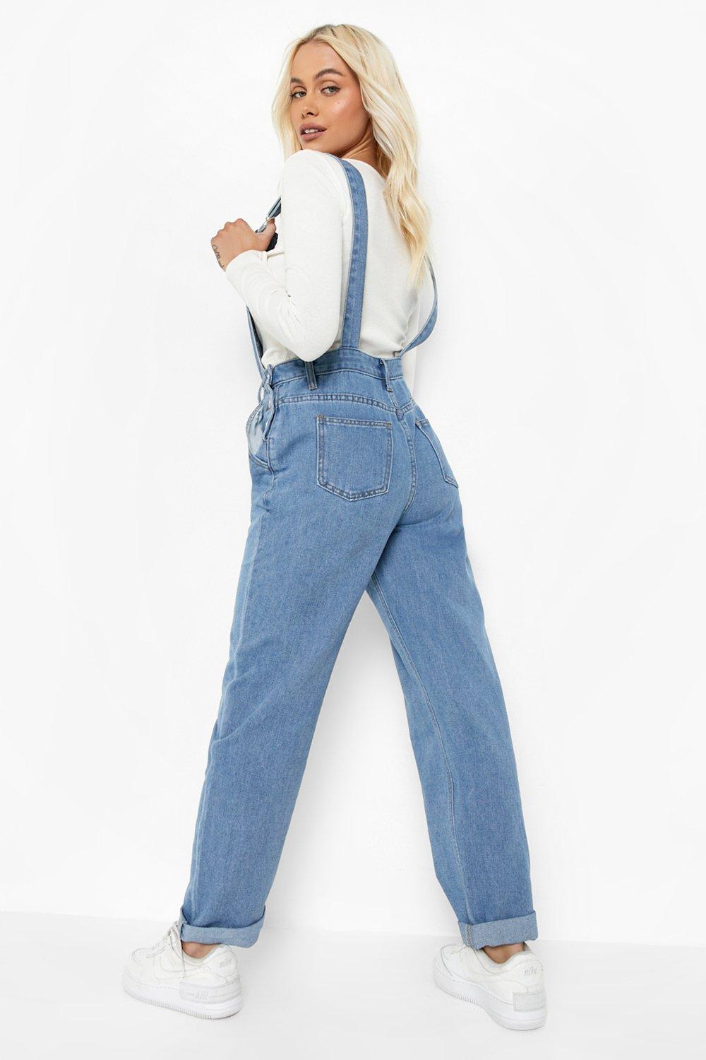 Boyfriend Fit Denim Dungarees boohoo FI